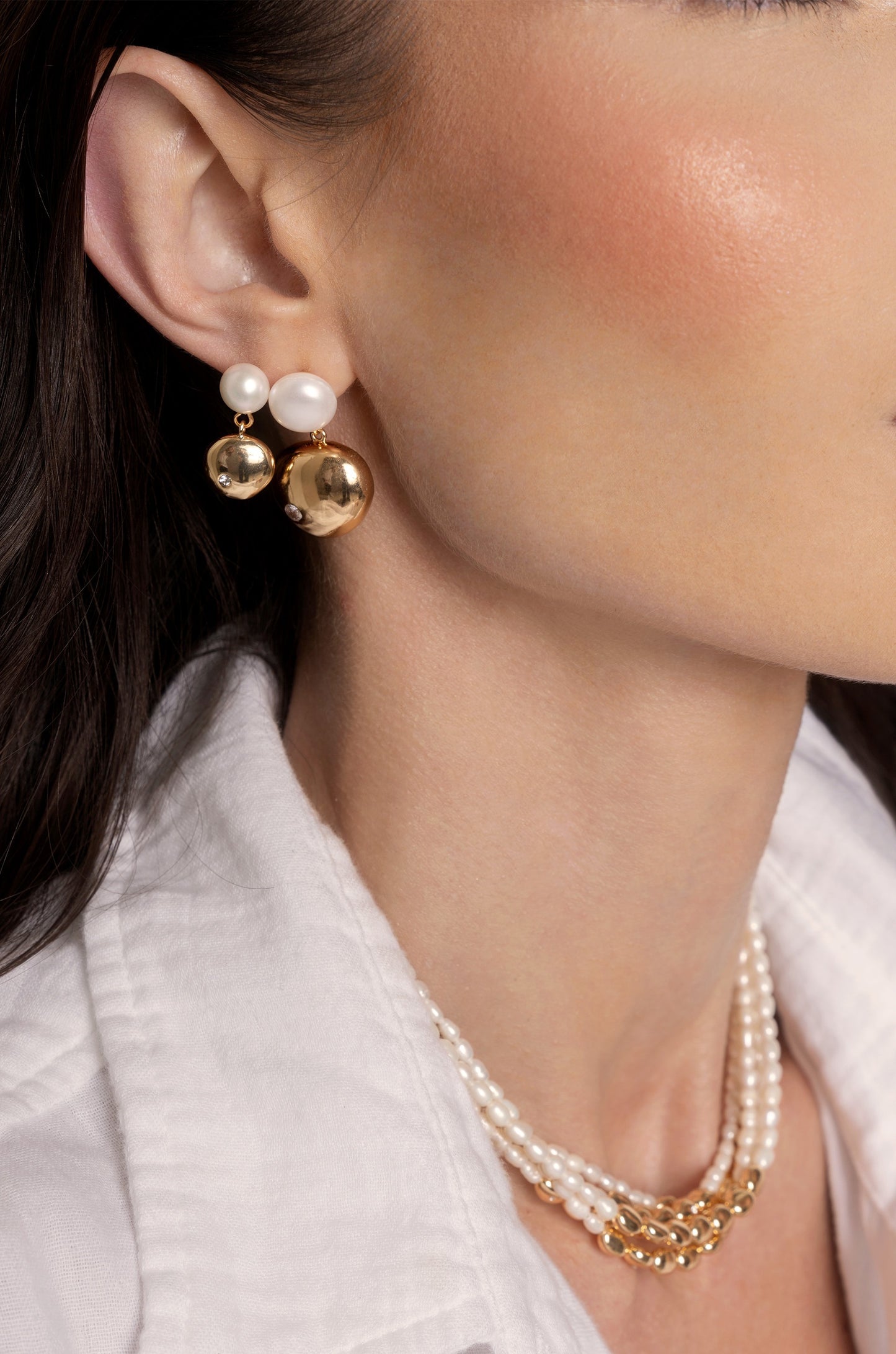 Small Pebble and Pearl Dangle Earrings