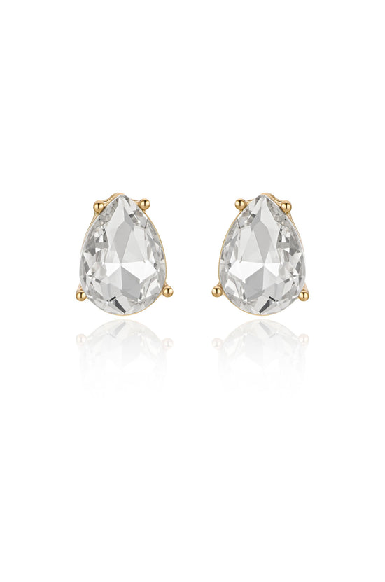 Classic Crystal Teardrop 18k Gold Plated Earrings on white