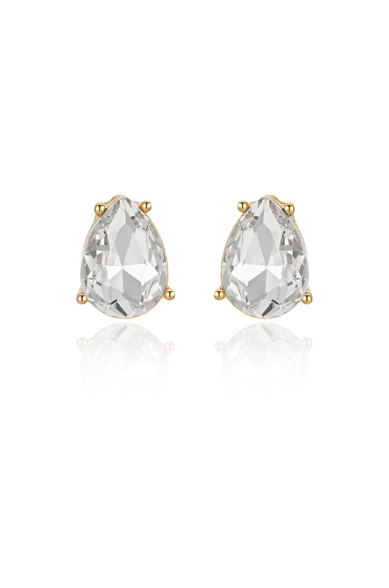 Classic Crystal Teardrop 18k Gold Plated Earrings on white