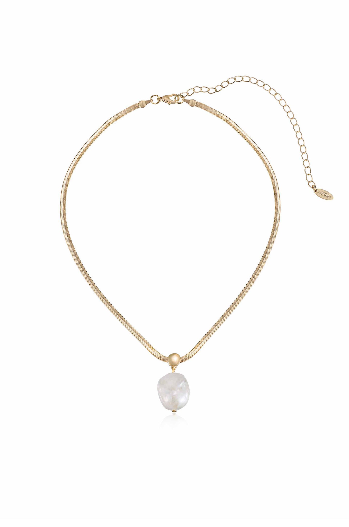 Baroque Pearl Pendant 18k Gold Plated Snake Chain Necklace on white