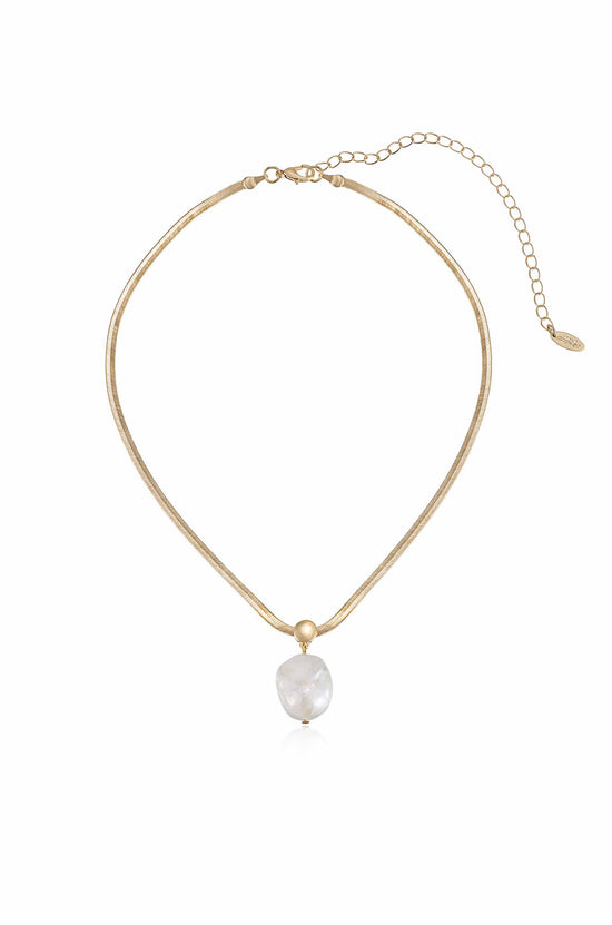 Baroque Pearl Pendant 18k Gold Plated Snake Chain Necklace on white