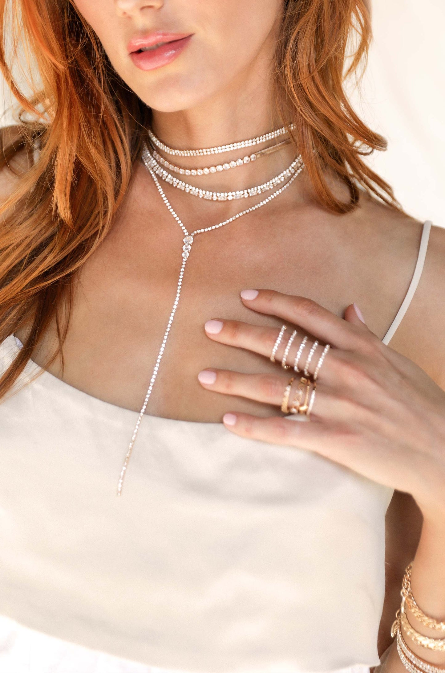 Two Rows of Crystal Sparkle 18k Gold Plated Choker on a model