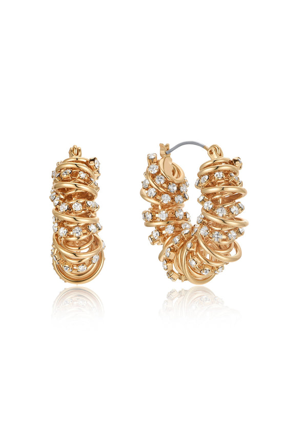 Swirling Crystal Cluster 18k Gold Plated Hoop Earrings