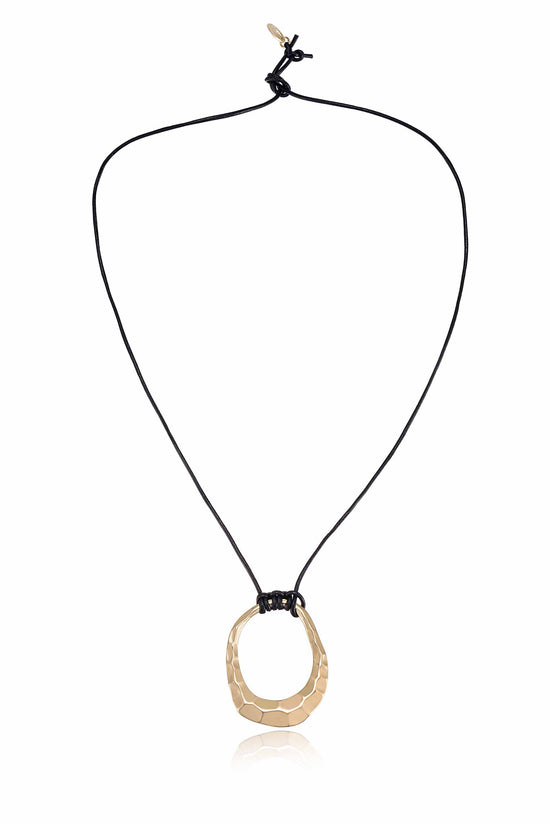 Hammered Golden Loop Pendant 18k Gold Plated Necklace