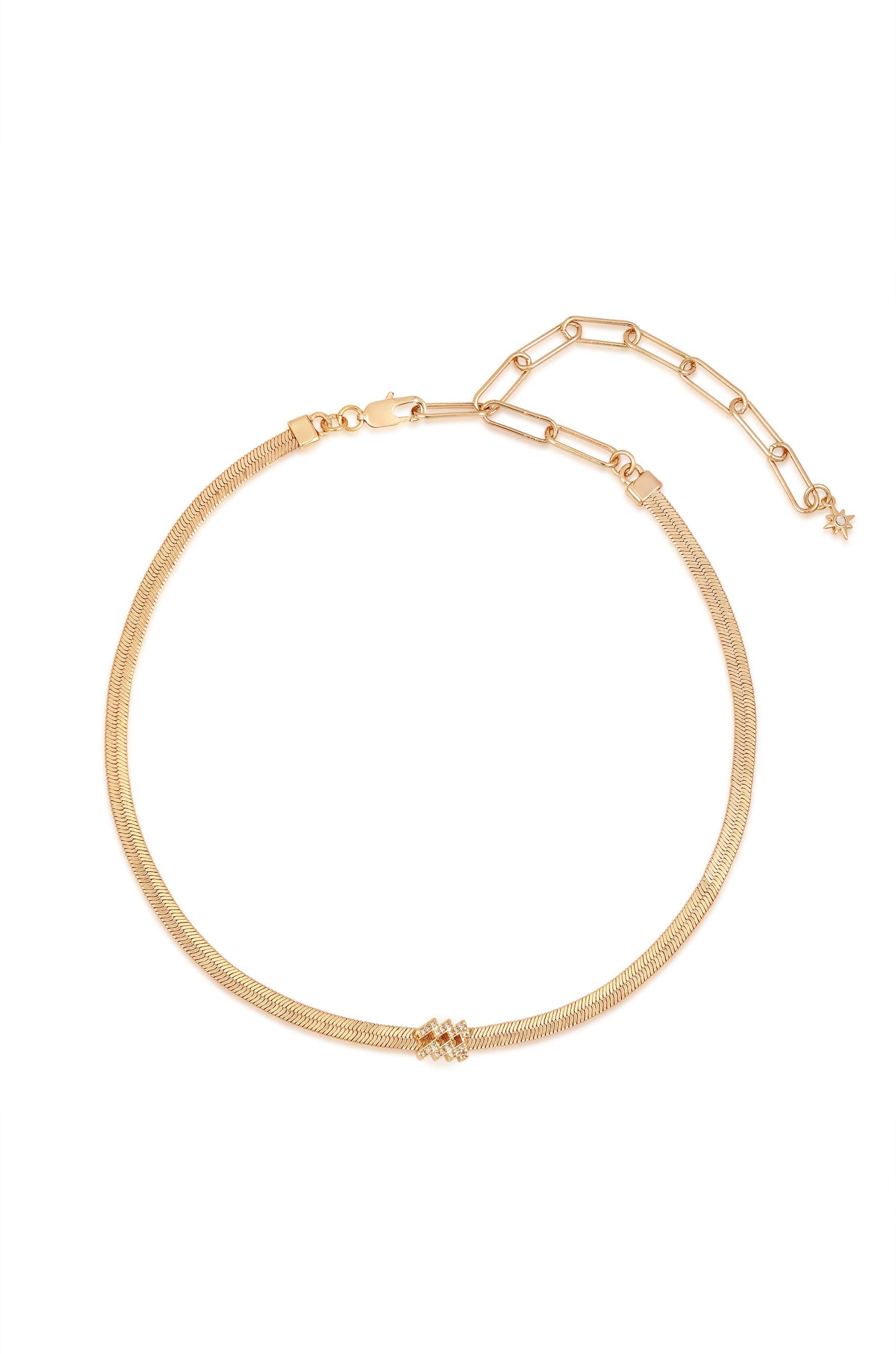 Zodiac Herringbone 18k Gold Plated Necklace on white