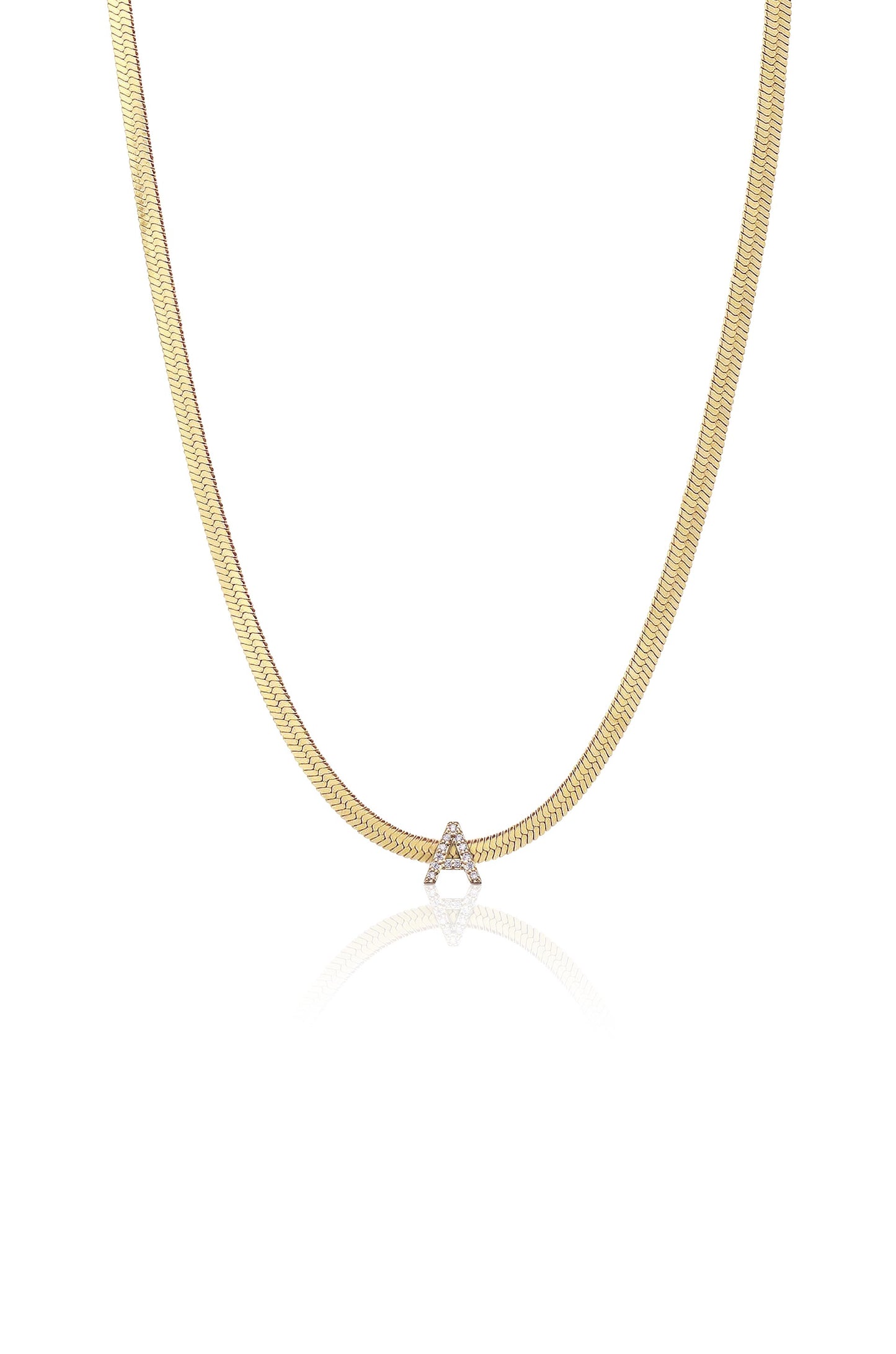 Initial Herringbone 18k Gold Plated Necklace